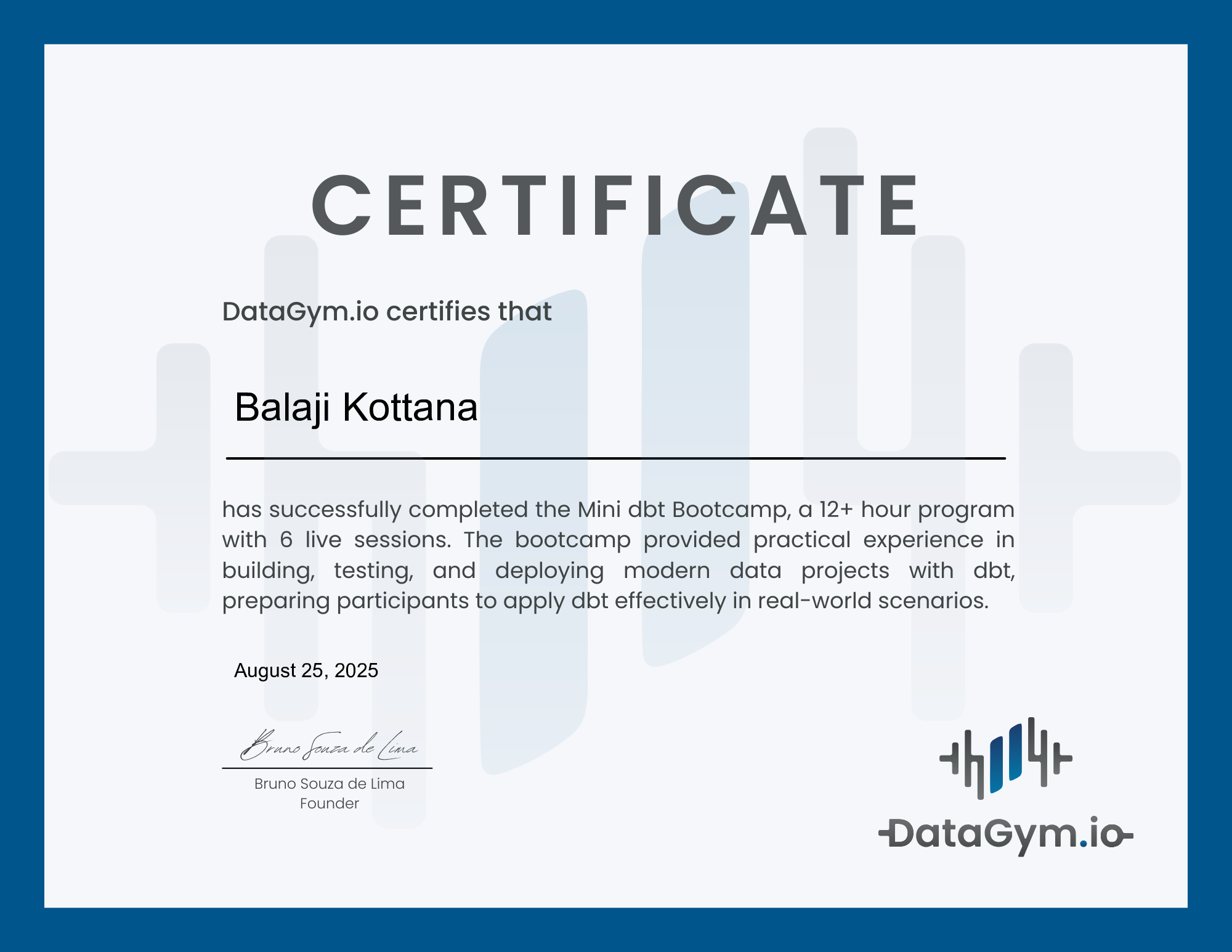 Balaji Kottana - DataGym.io Mini dbt Bootcamp Certification